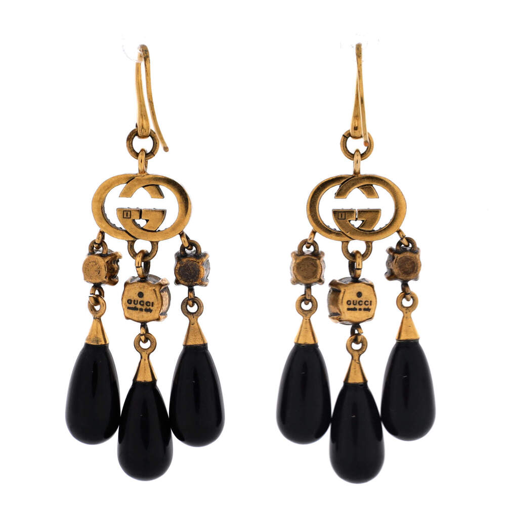 Gucci Interlocking G Triple Teardrop Earrings Metal with Crystals and Beads - Picture 2 of 3